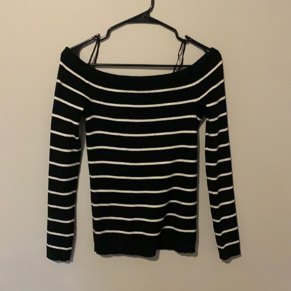 Straight across the shoulder stripped sweater